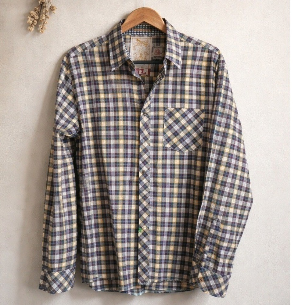 Sovereign Code L Mens‎ Plaid Craig Button Down Shirt Yellow Brown Large NEW